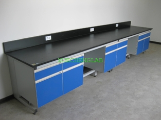 China 7.2 meters long Lab Table Steel Wood Wall Bench Laboratory Side Workbench supplier